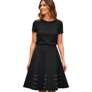 Frank Lyman Design Black Knut Skirt A-Line with Stud Accents Sz L Glam Rock